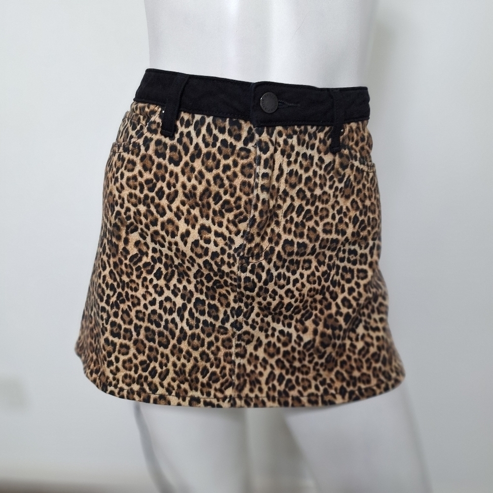 Alice + Olivia Jeans Academia Leopard Animal Print Denim Mini Skirt Size 26